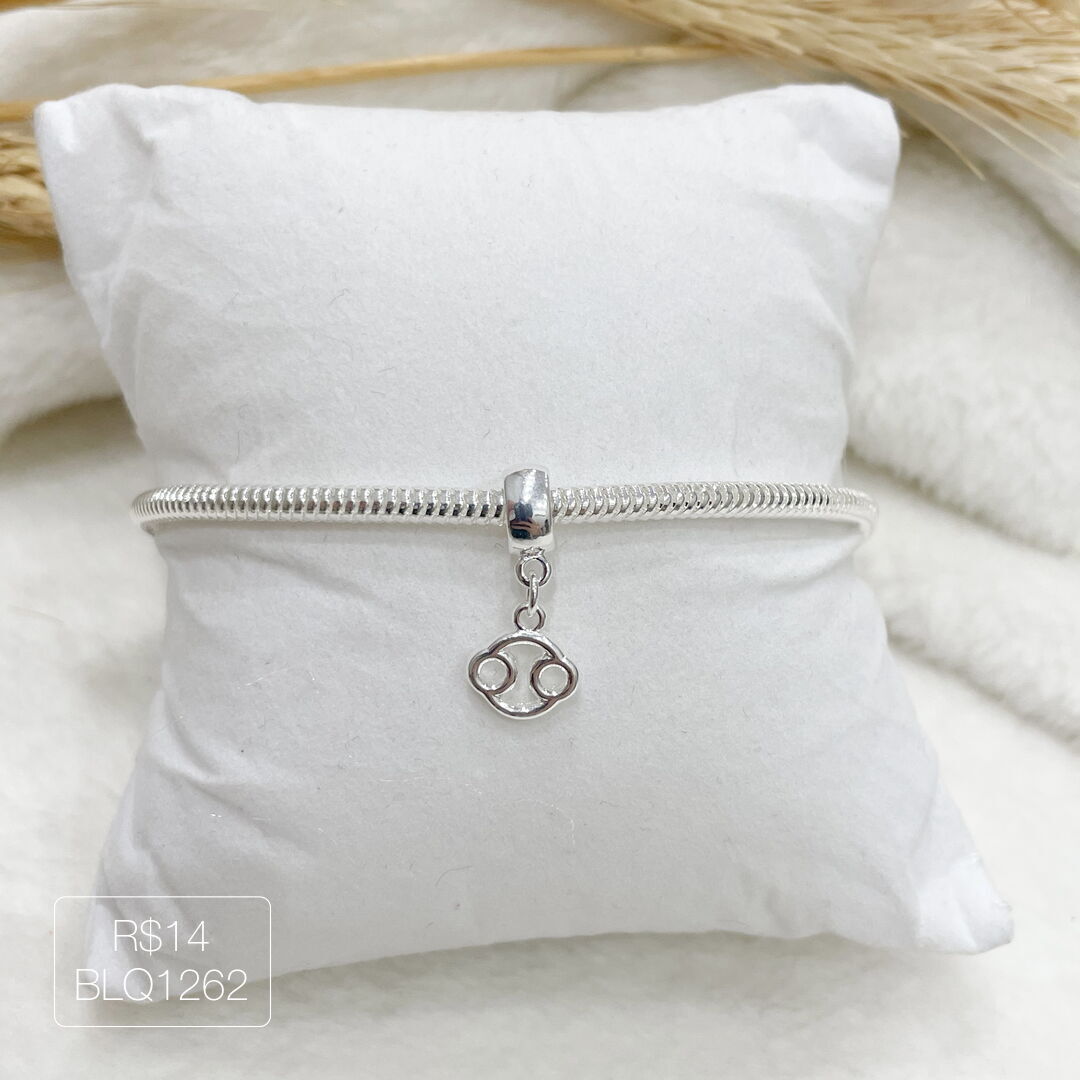 Berloque Signo Câncer Liso Prateado